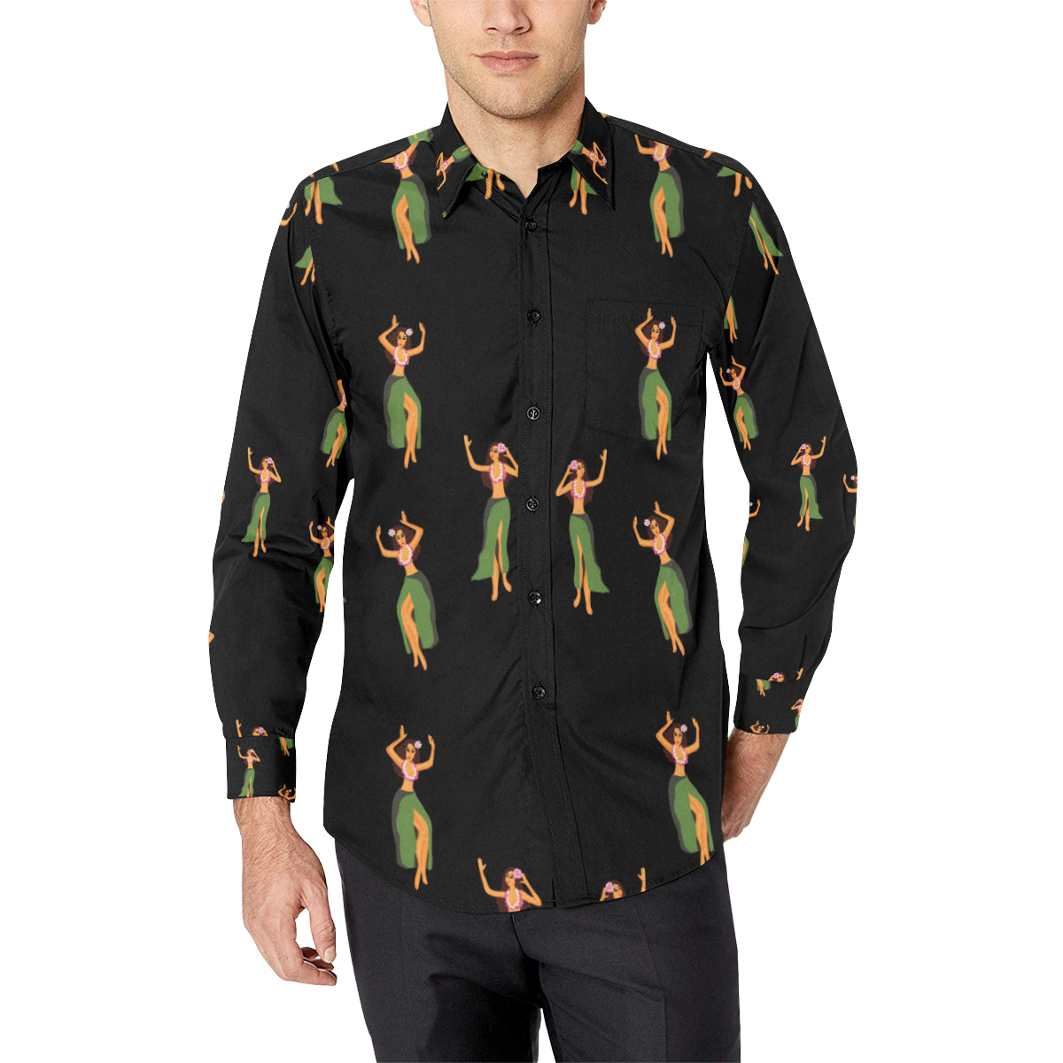 Hula Dancers Girl Pattern Print Design 01 Men's Long Sleeve Shirt
