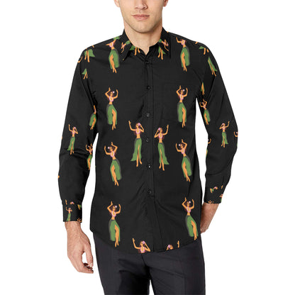 Hula Dancers Girl Pattern Print Design 01 Men's Long Sleeve Shirt