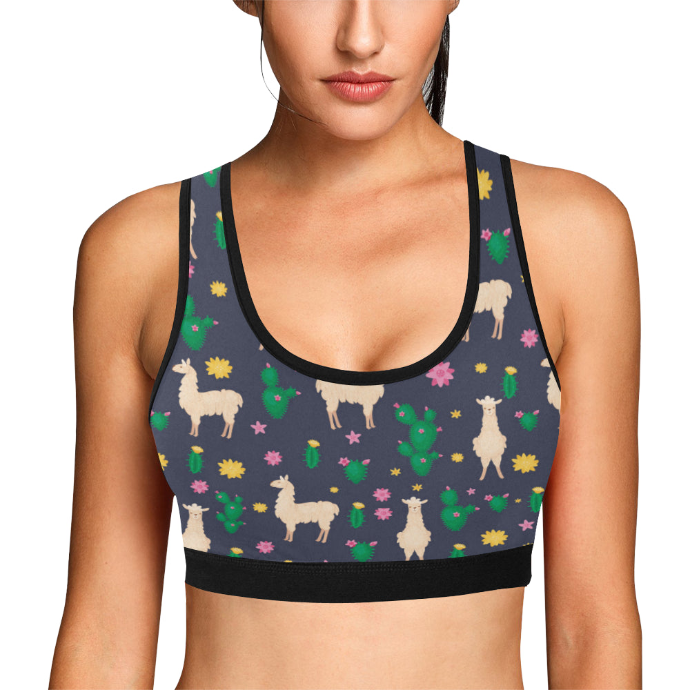 Llama Cactus Pattern Print Design 012 Sports Bra