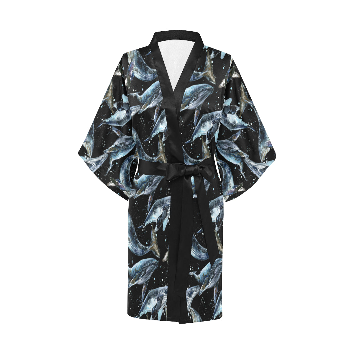 Humpback Whale Pattern Print Design 01 Women's Short Kimono