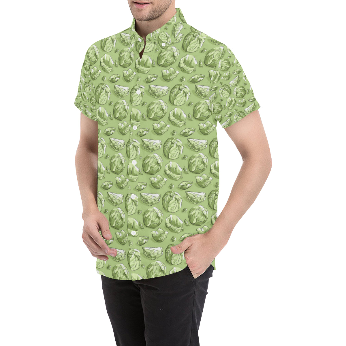Brussels Sprouts Pattern Print Design 01 Men's Short Sleeve Button Up Shirt