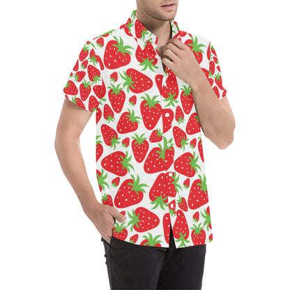 Strawberry Pattern Print Design SB01 Men's Short Sleeve Button Up Shirt