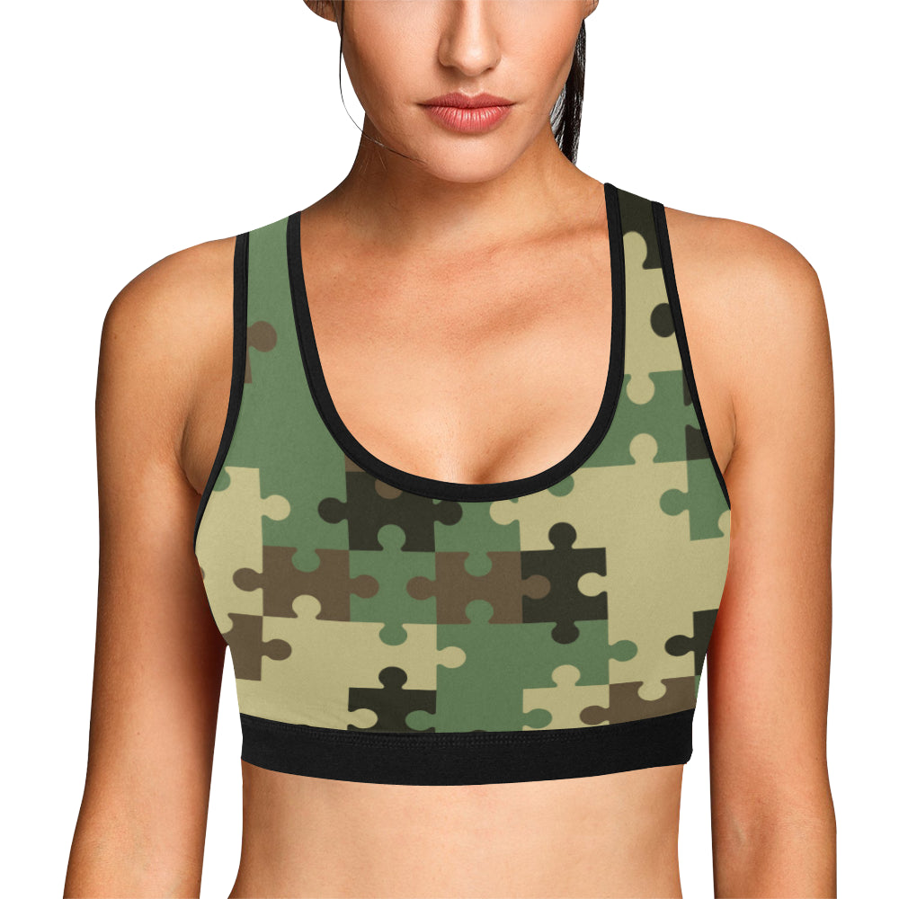 Puzzle Camo Pattern Print Design A03 Sports Bra