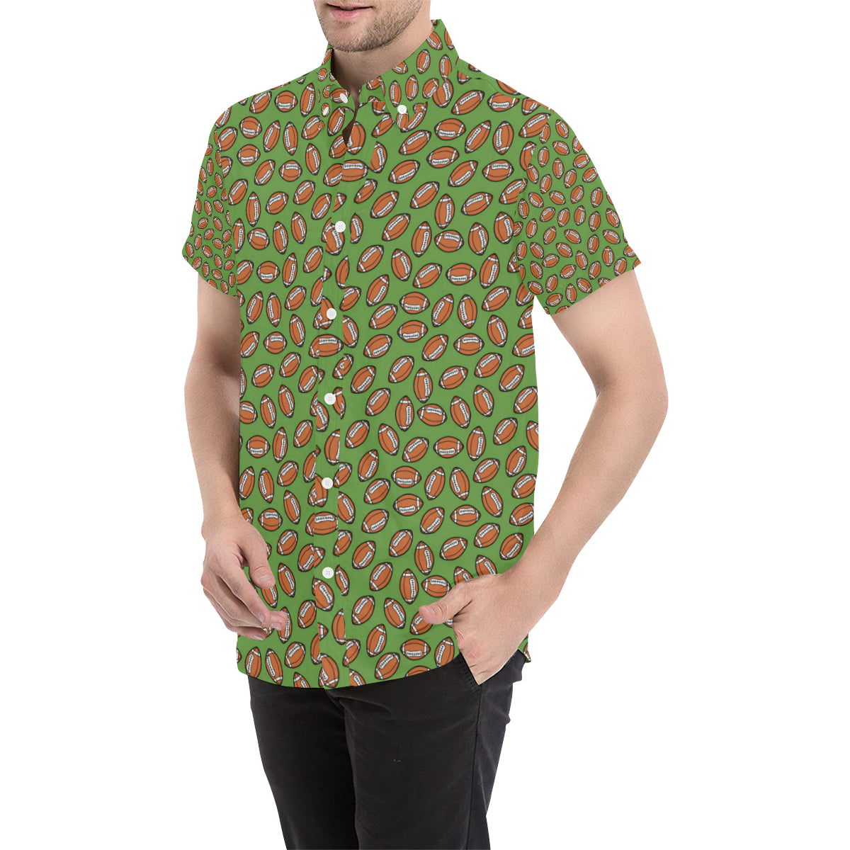 American Football on Green Design Men's Short Sleeve Button Up Shirt