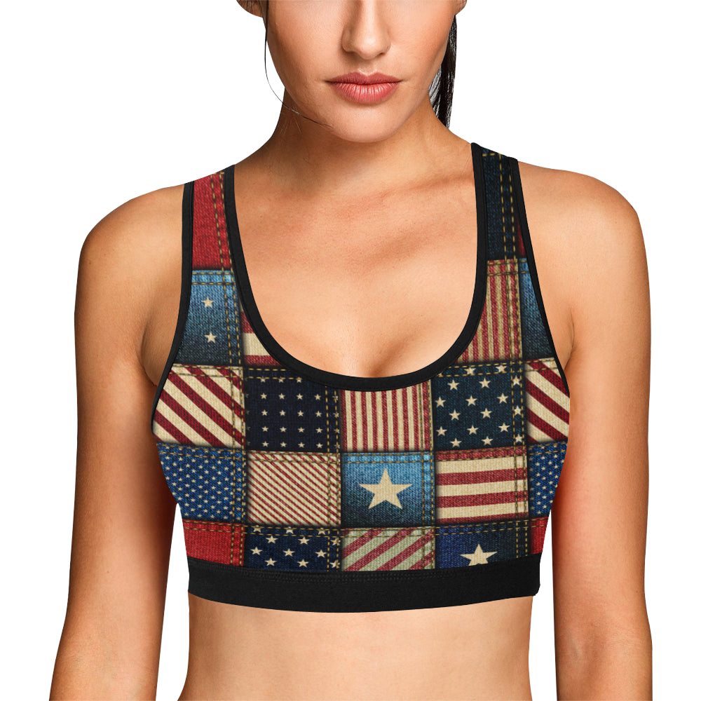 American flag Patchwork Design Sports Bra