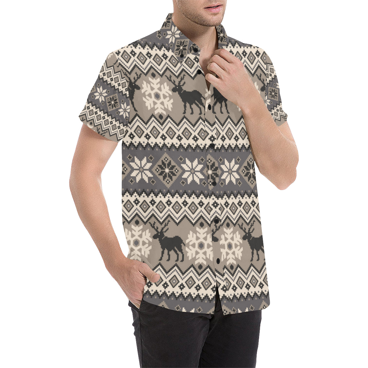 Nordic Pattern Print Design A01 Men's Short Sleeve Button Up Shirt