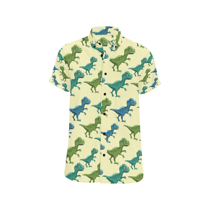 T Rex Pattern Print Design A04 Men's Short Sleeve Button Up Shirt