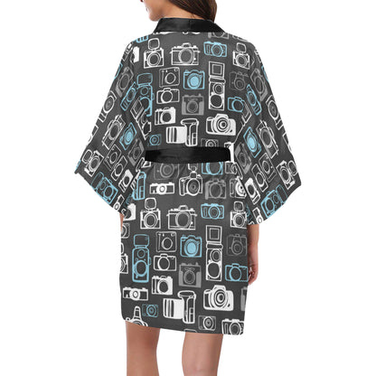 Camera Pattern Print Design 04 Women's Short Kimono