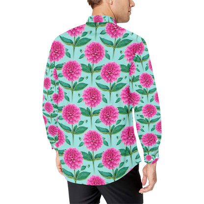 Dahlia Pattern Print Design DH08 Men's Long Sleeve Shirt