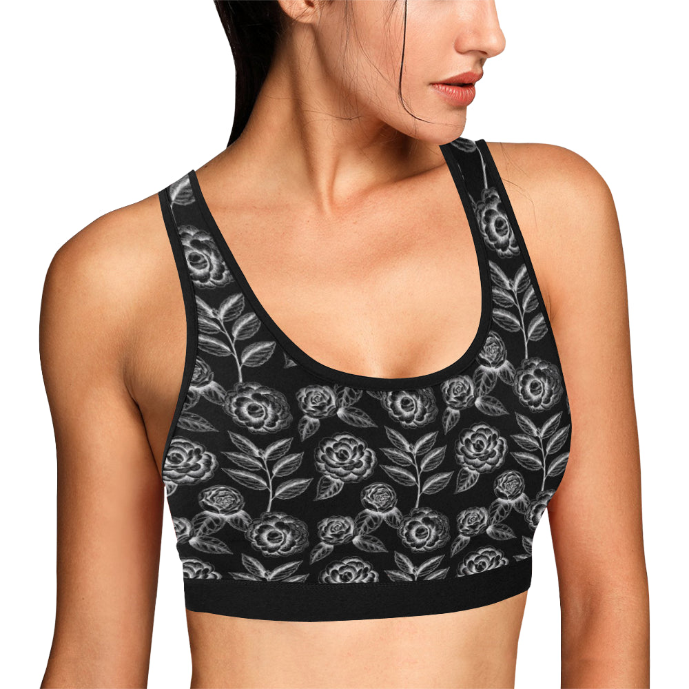 Camellia Pattern Print Design 02 Sports Bra
