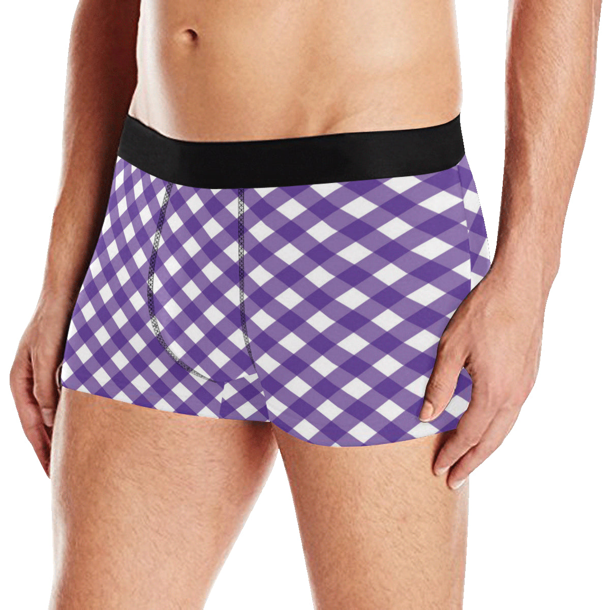 Gingham Purple Pattern Print Design 03 Men's Boxer Briefs