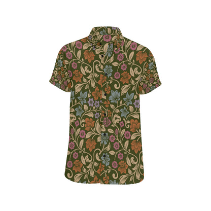 Floral Vintage Print Pattern Men's Short Sleeve Button Up Shirt