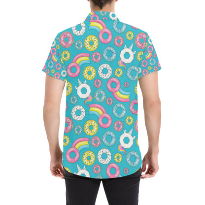Donut Pattern Print Design DN013 Men's Short Sleeve Button Up Shirt
