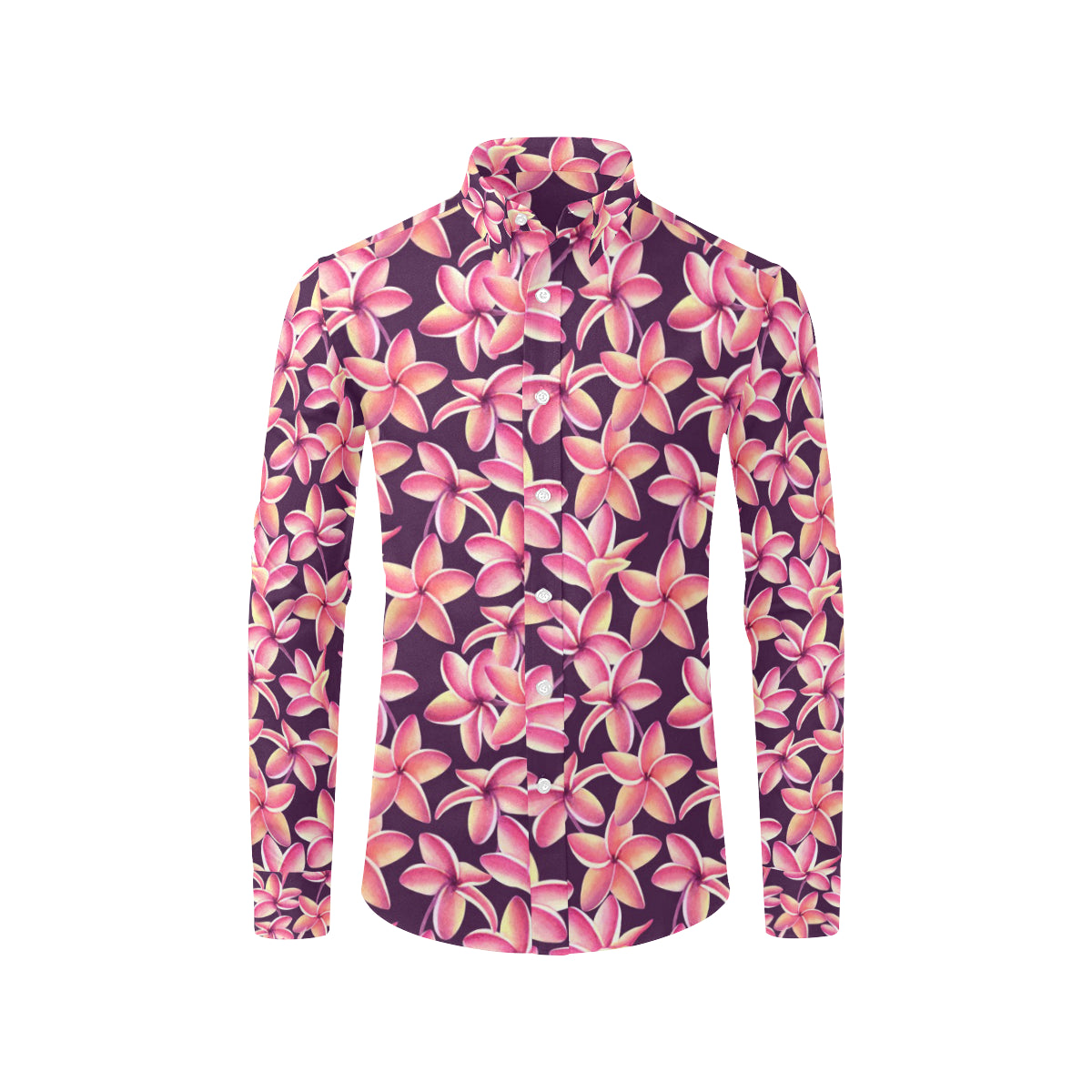 Purple Plumeria Pattern Print Design PM010 Men's Long Sleeve Shirt