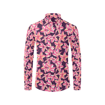 Purple Plumeria Pattern Print Design PM010 Men's Long Sleeve Shirt