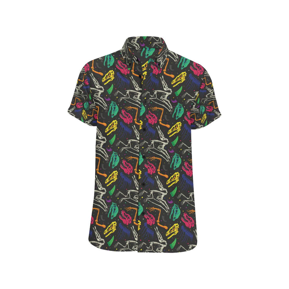 Dinosaur Skull Color Print Pattern Men's Short Sleeve Button Up Shirt