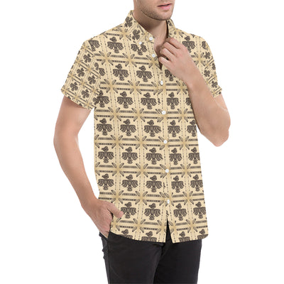 Native American Themed Design Print Men's Short Sleeve Button Up Shirt