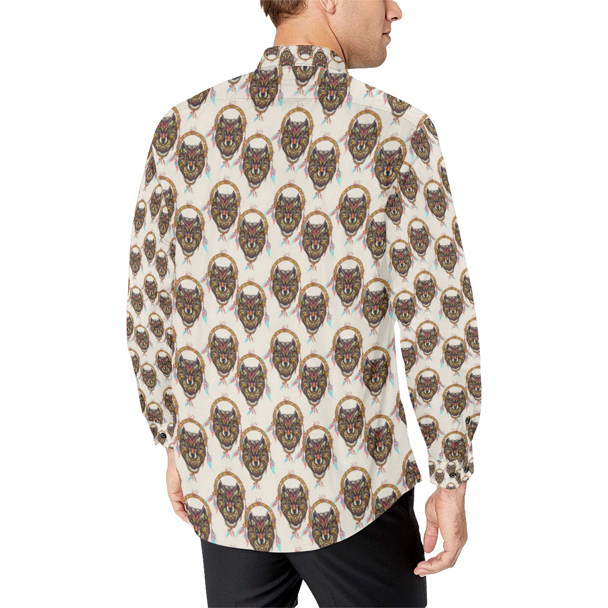 Wolf Tribal Dream Catcher Design Print Men's Long Sleeve Shirt
