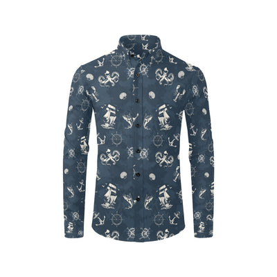 Nautical Sea Themed Print Men's Long Sleeve Shirt