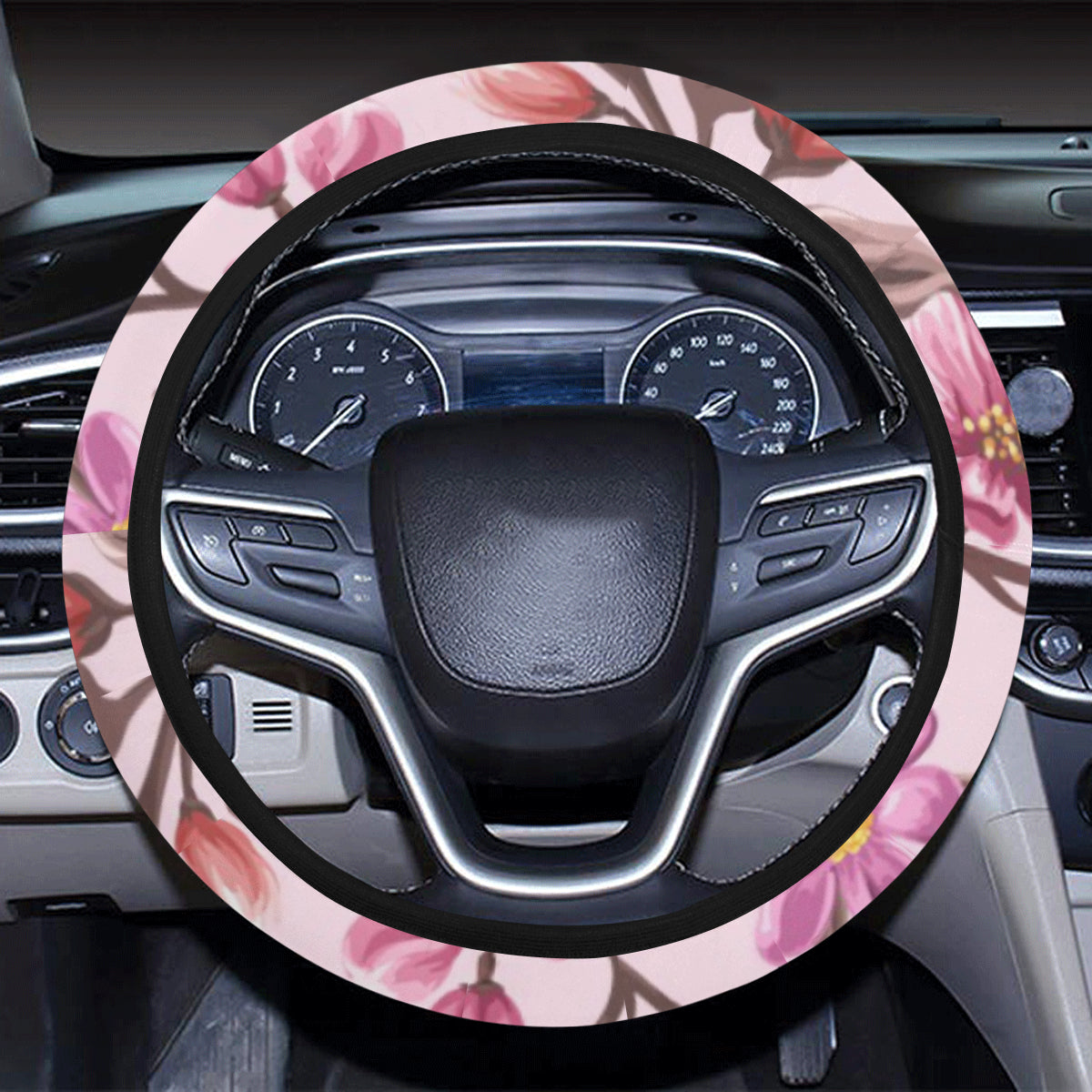 Summer Floral Pattern Print Design SF09 Steering Wheel Cover with Elastic Edge