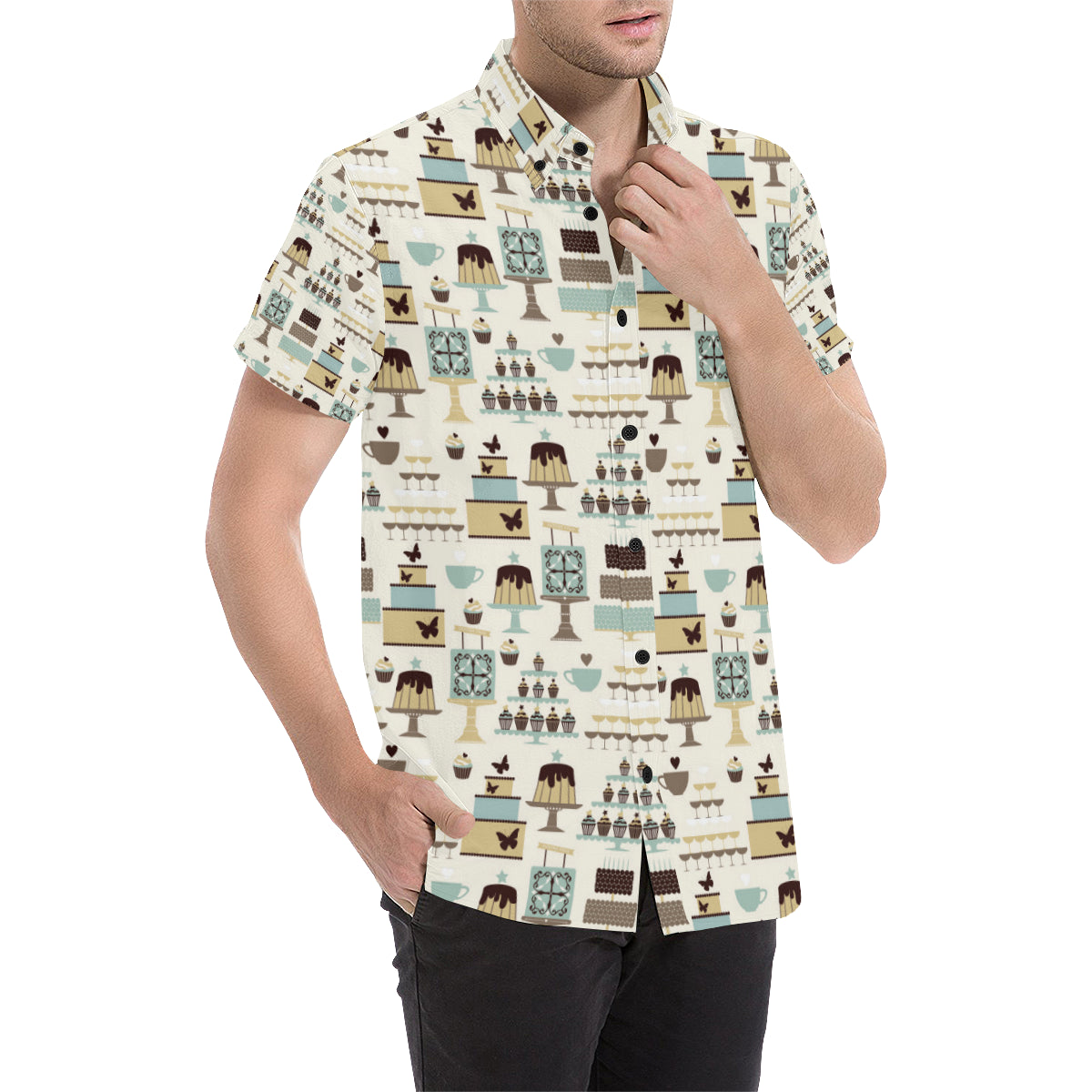Cake Pattern Print Design 02 Men's Short Sleeve Button Up Shirt