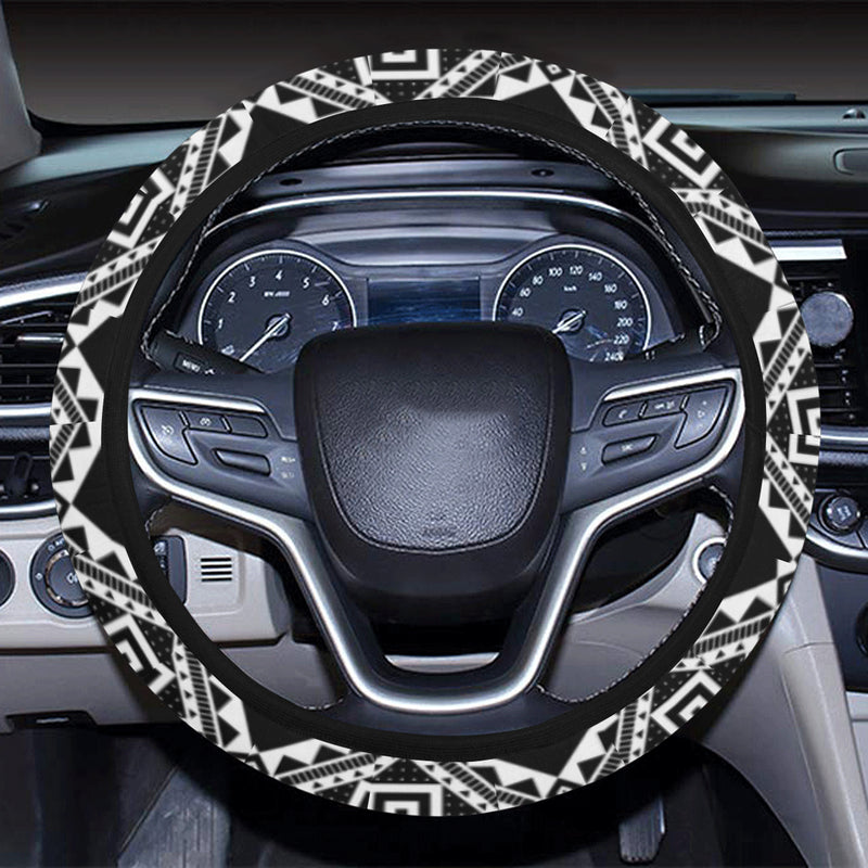 Aztec Pattern Print Design 08 Steering Wheel Cover with Elastic Edge