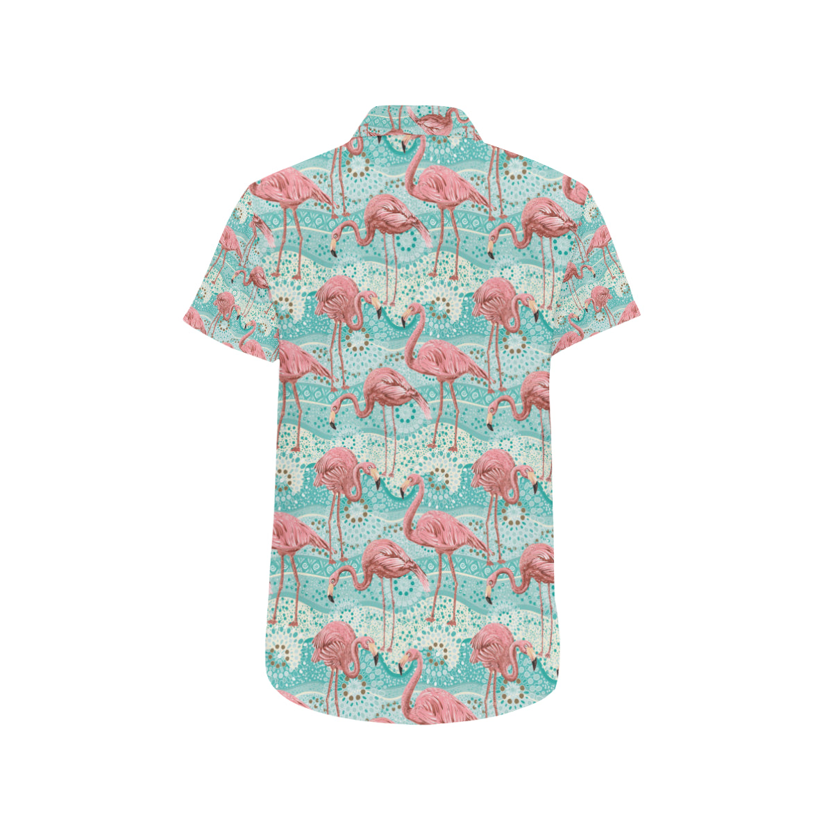 Flamingo Background Themed Print Men's Short Sleeve Button Up Shirt