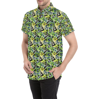 Soccer Ball Themed Print Pattern Men's Short Sleeve Button Up Shirt