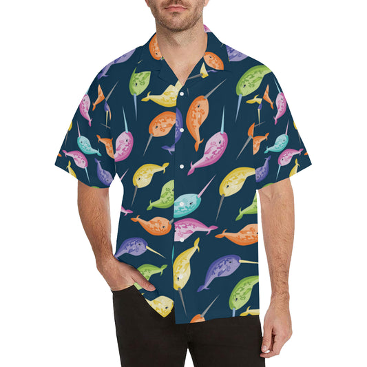 Narwhal Colorful Pattern Print Design 03 Men's Hawaiian Shirt
