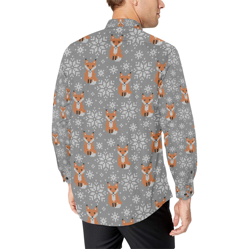 Knit Red Fox Pattern Print Design 02 Men's Long Sleeve Shirt