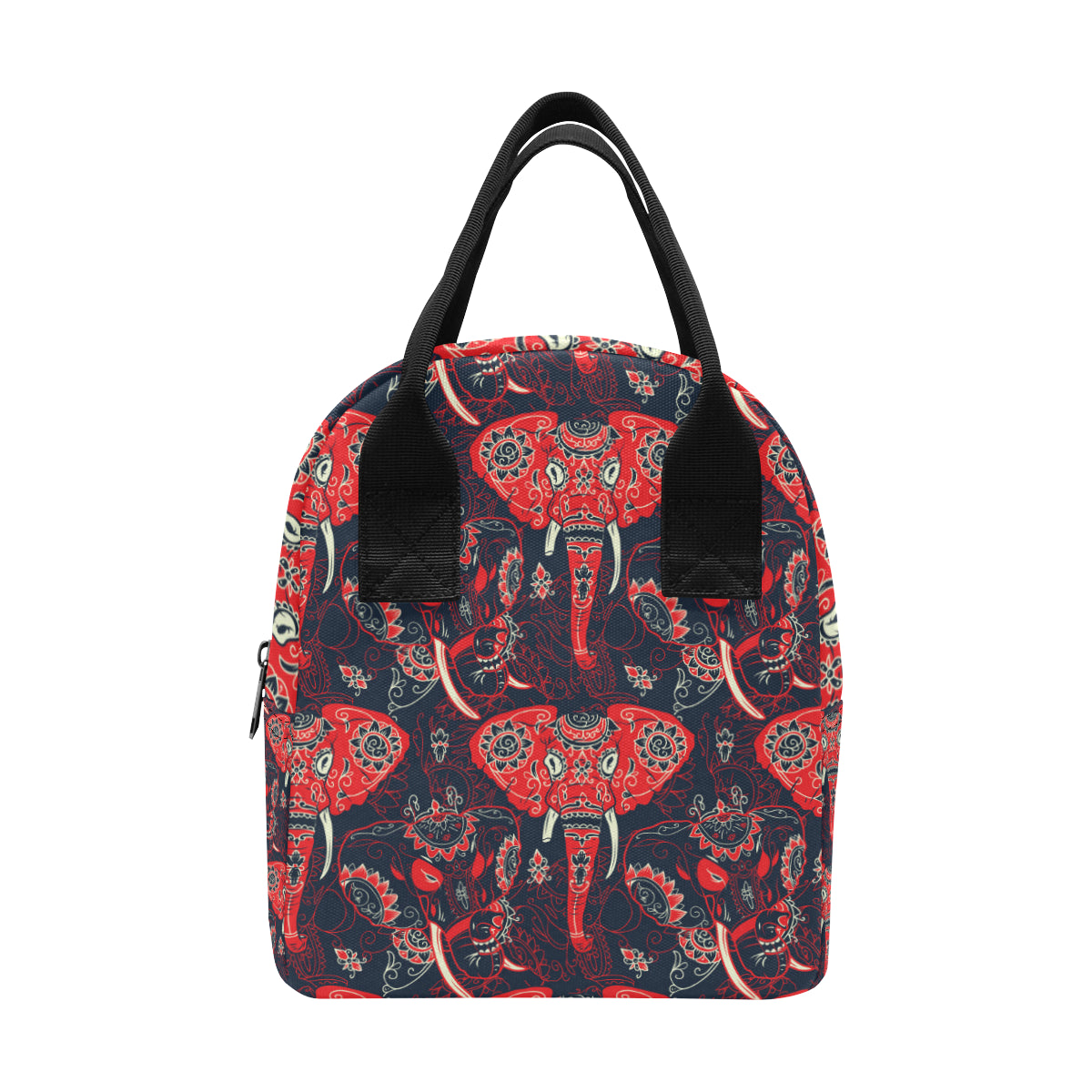 Red Indian Elephant Pattern Insulated Lunch Bag