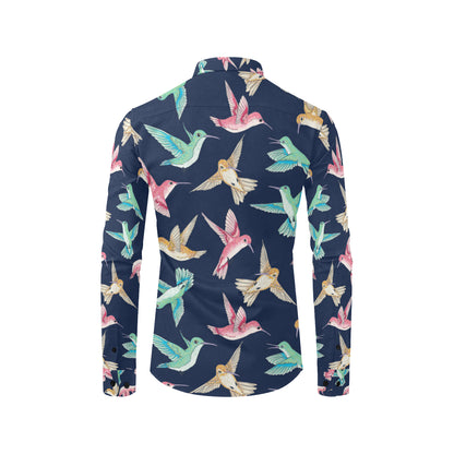 Hummingbird Cute Pattern Print Design 01 Men's Long Sleeve Shirt