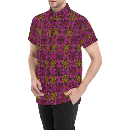 kaleidoscope Abstract Print Design Men's Short Sleeve Button Up Shirt