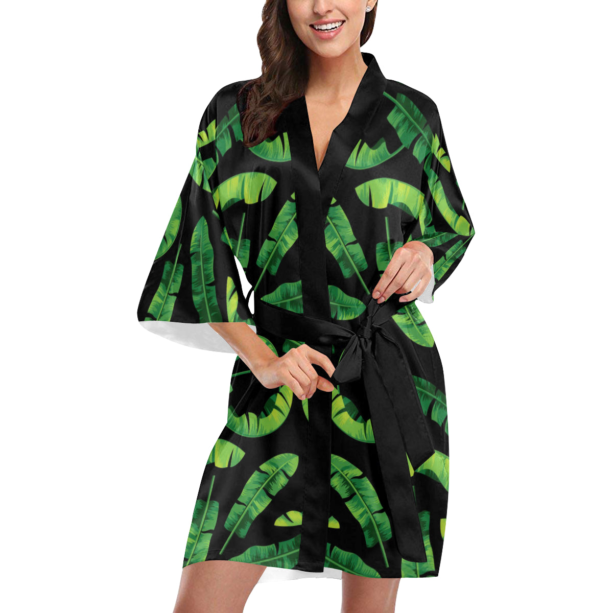 Banana Leaf Pattern Print Design BL02 Women's Short Kimono