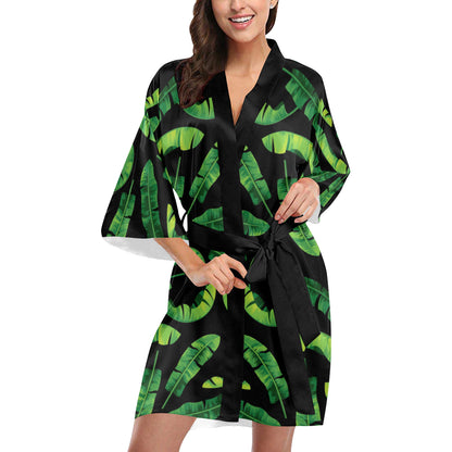 Banana Leaf Pattern Print Design BL02 Women's Short Kimono