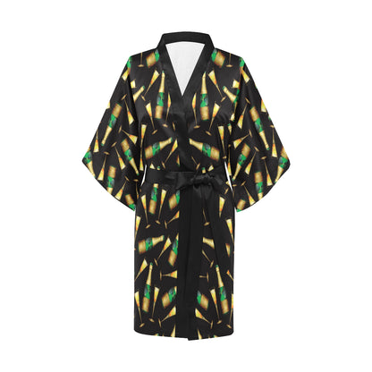 Champagne Pattern Print Design 02 Women's Short Kimono
