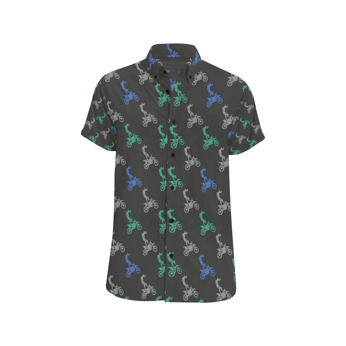 Motocross Pattern Print Design 02 Men's Short Sleeve Button Up Shirt