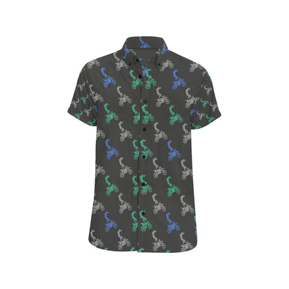 Motocross Pattern Print Design 02 Men's Short Sleeve Button Up Shirt