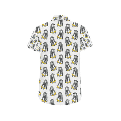 Chimpanzee Pattern Print Design 05 Men's Short Sleeve Button Up Shirt