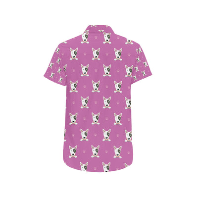 Bull Terrier Happy Print Pattern Men's Short Sleeve Button Up Shirt