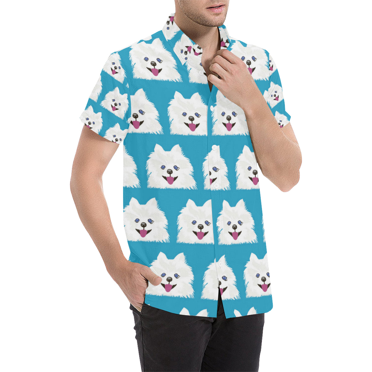 Pomeranians Pattern Print Design A05 Men's Short Sleeve Button Up Shirt