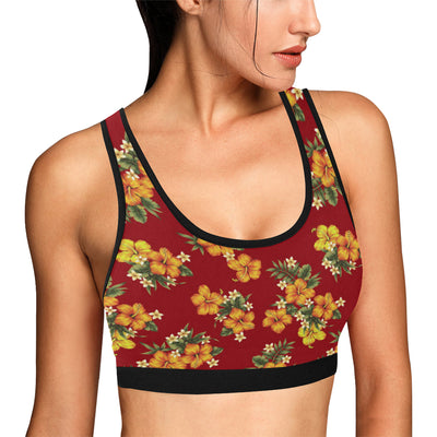 Orange Hibiscus Pattern Print Design HB026 Sports Bra