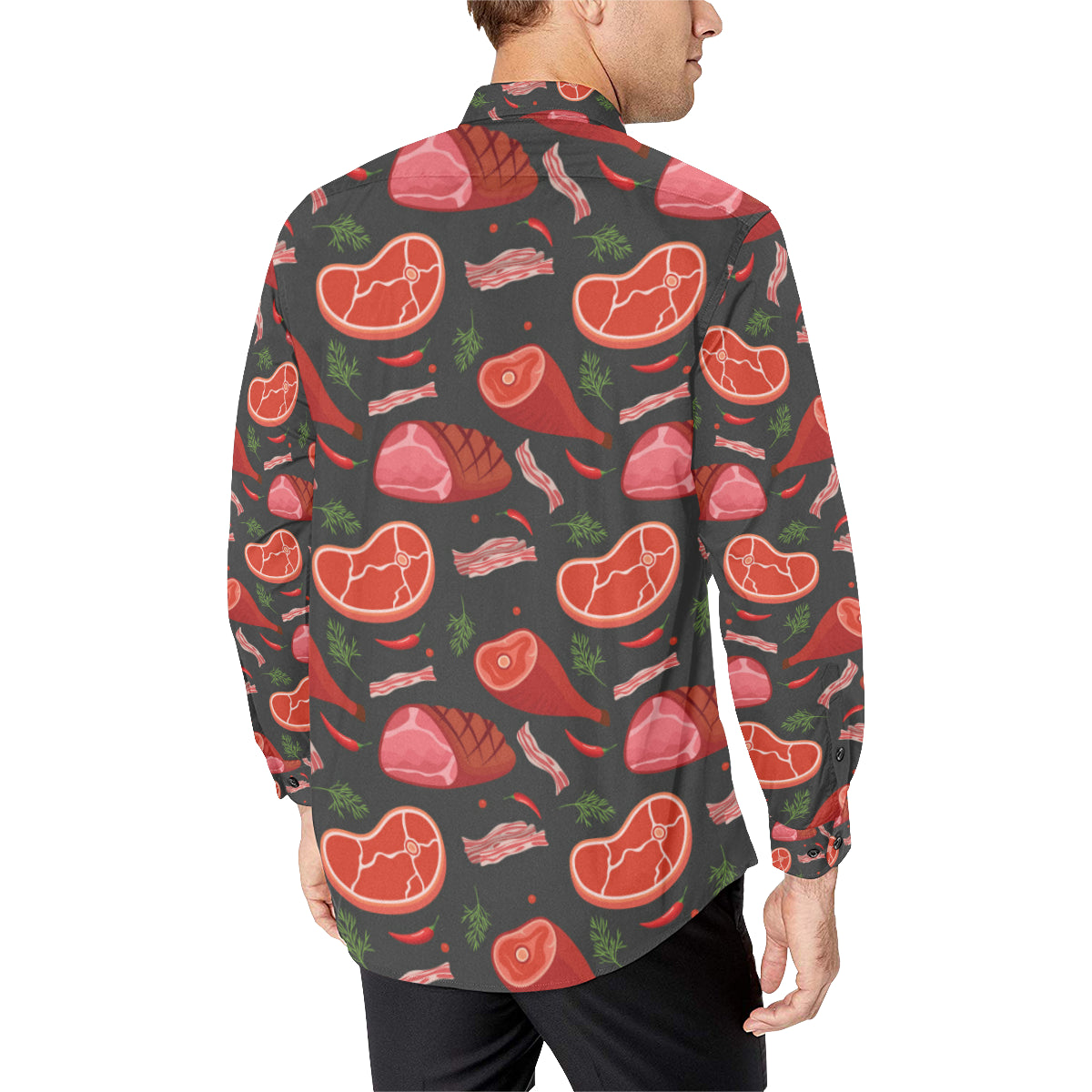 Meat Pattern Print Design 03 Men's Long Sleeve Shirt