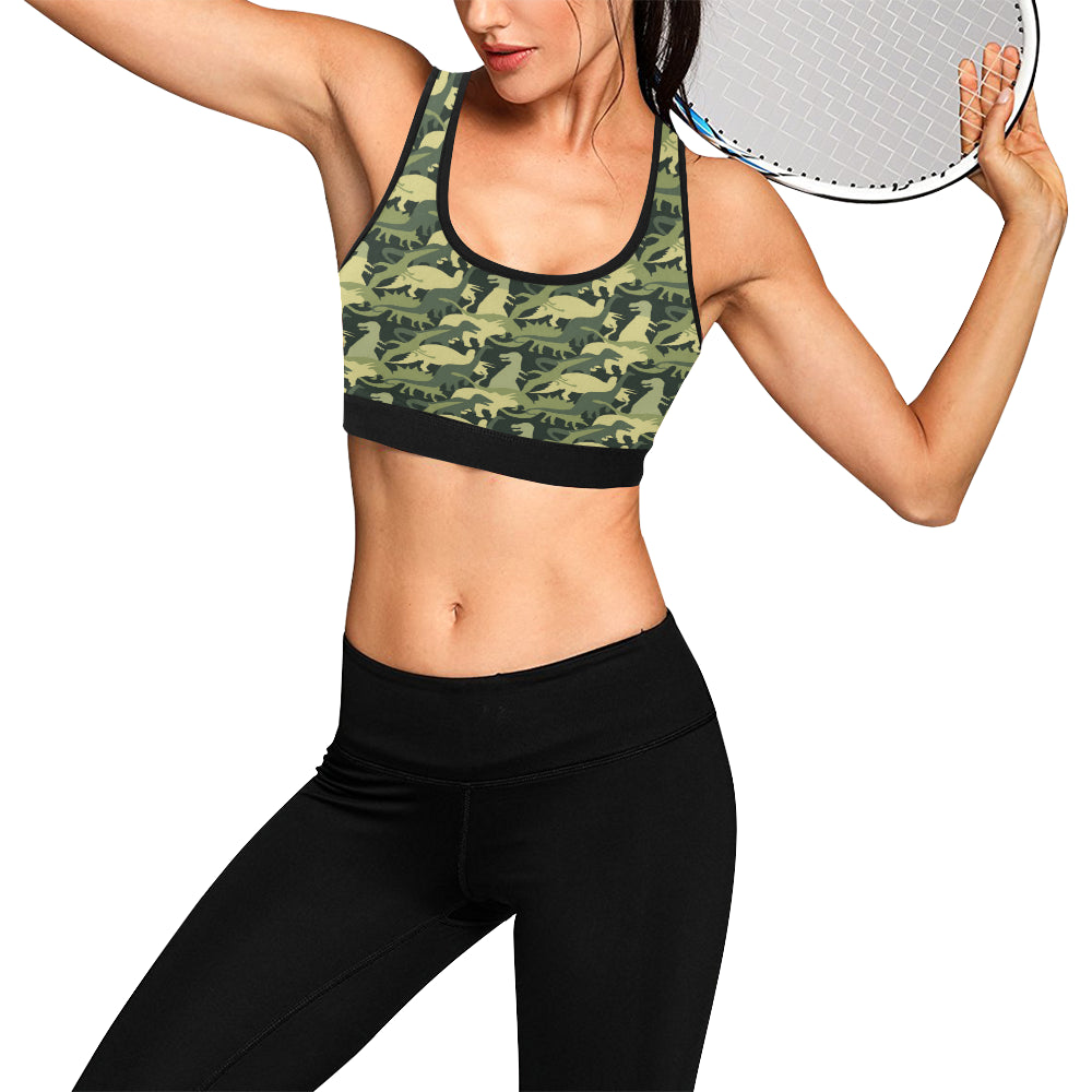 Camouflage Dinosaur Pattern Print Design 03 Sports Bra