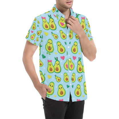 Avocado Pattern Print Design AC09 Men's Short Sleeve Button Up Shirt