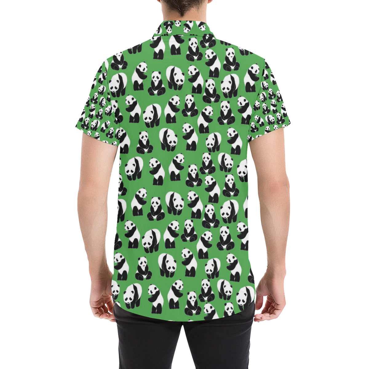 Panda Bear Pattern Themed Print Men's Short Sleeve Button Up Shirt