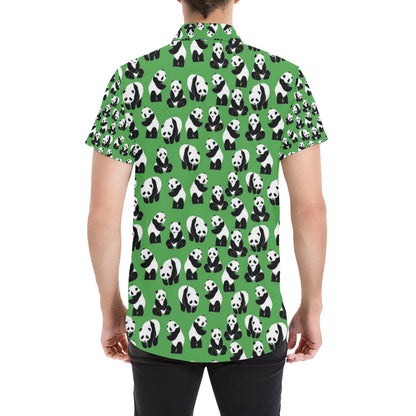 Panda Bear Pattern Themed Print Men's Short Sleeve Button Up Shirt