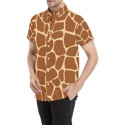 Giraffe Texture Print Men's Short Sleeve Button Up Shirt