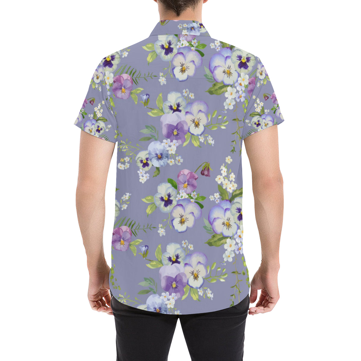 Pansy Pattern Print Design PS05 Men's Short Sleeve Button Up Shirt