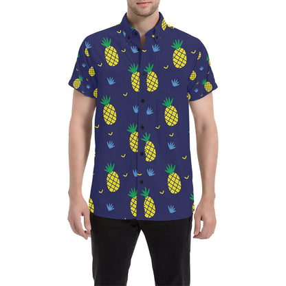 Pineapple Pattern Print Design A01 Men's Short Sleeve Button Up Shirt